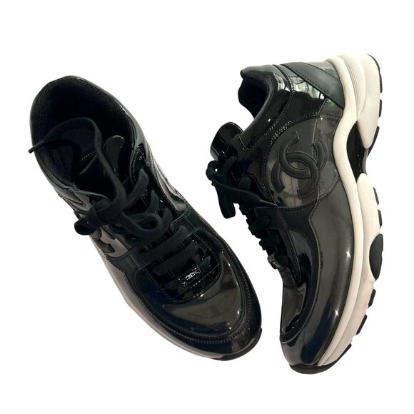 Chanel CC Low Top Sneakers in Black Patent PVC - Picture 1 of 8